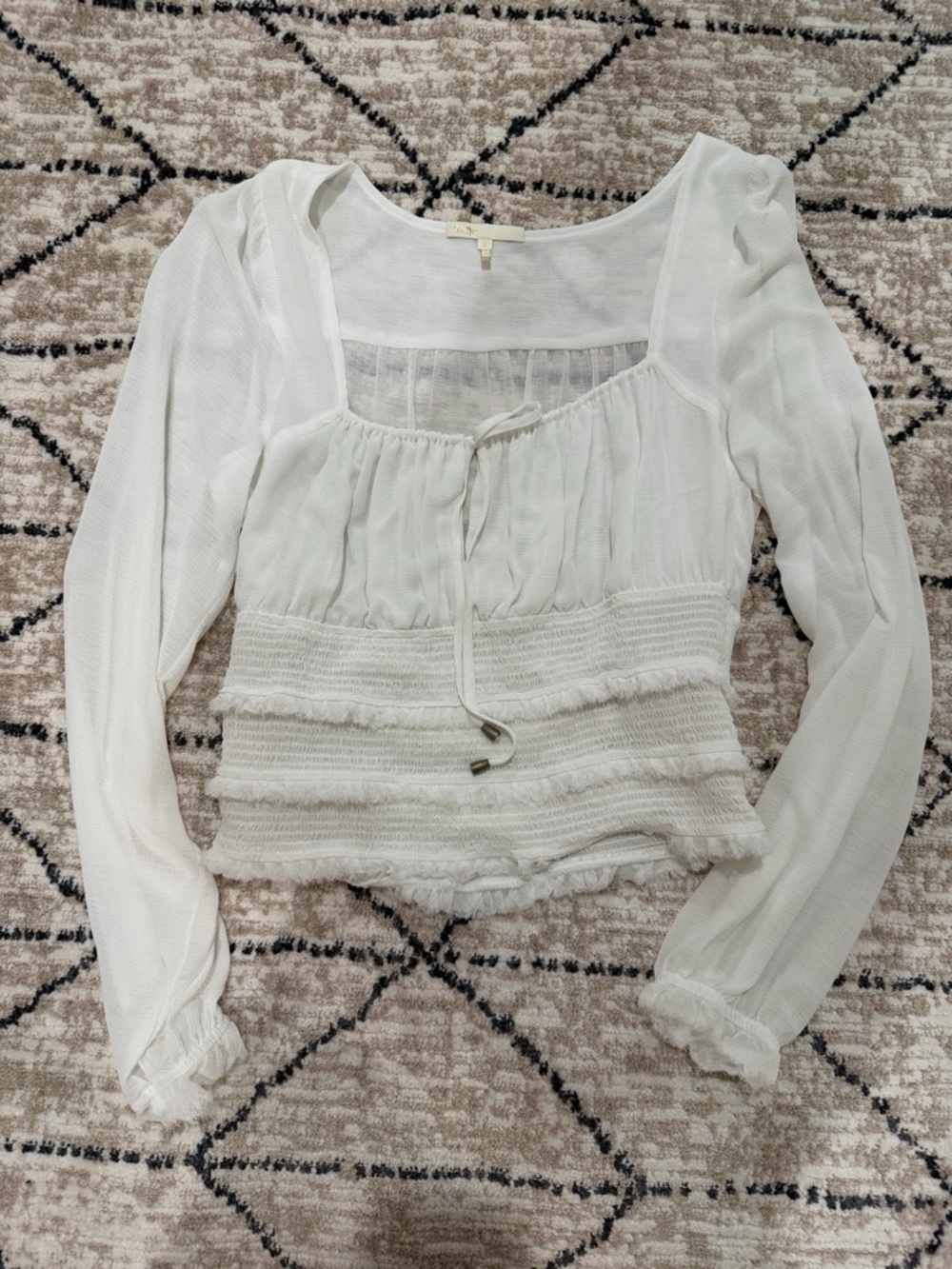 Maje White Smocked Cropped Peasant Blouse